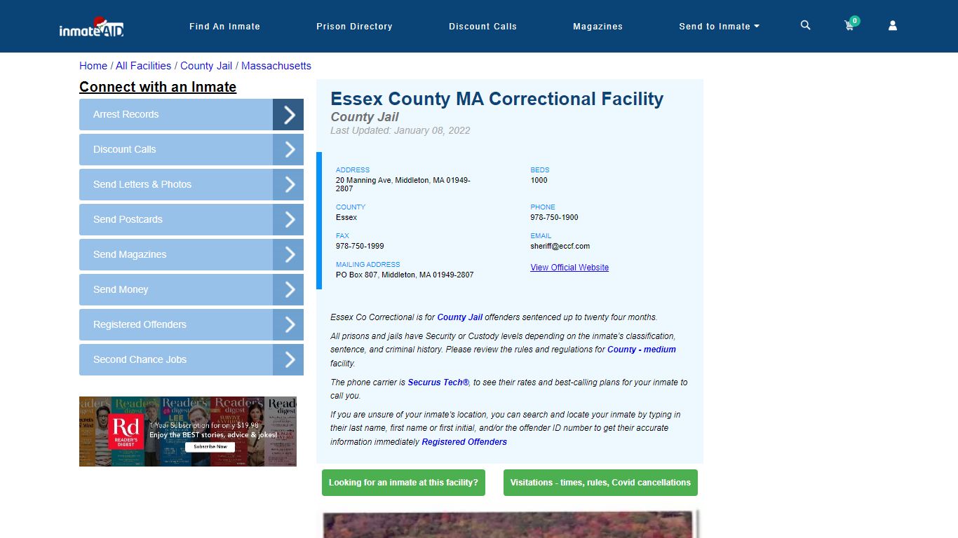 Essex County MA Correctional Facility - Inmate Locator - Middleton, MA